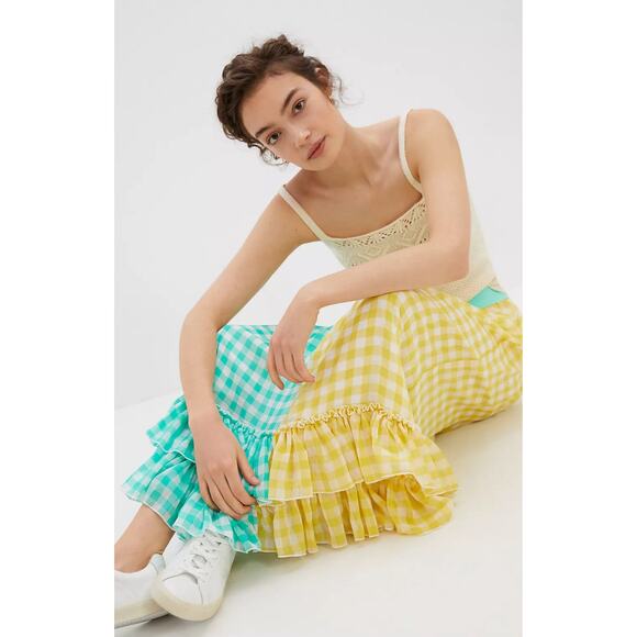 Eva Franco Lynsey Gingham Maxi Skirt Yellow Motif Size XS - Picture 2 of 12